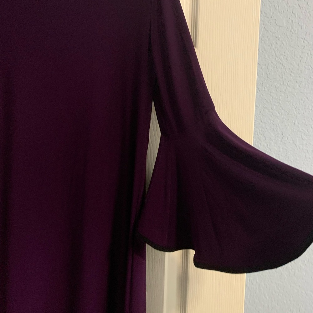 MSK purple PM dress with bell sleeves and black trim